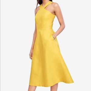 Ann Taylor women’s linen yellow halter midi dress